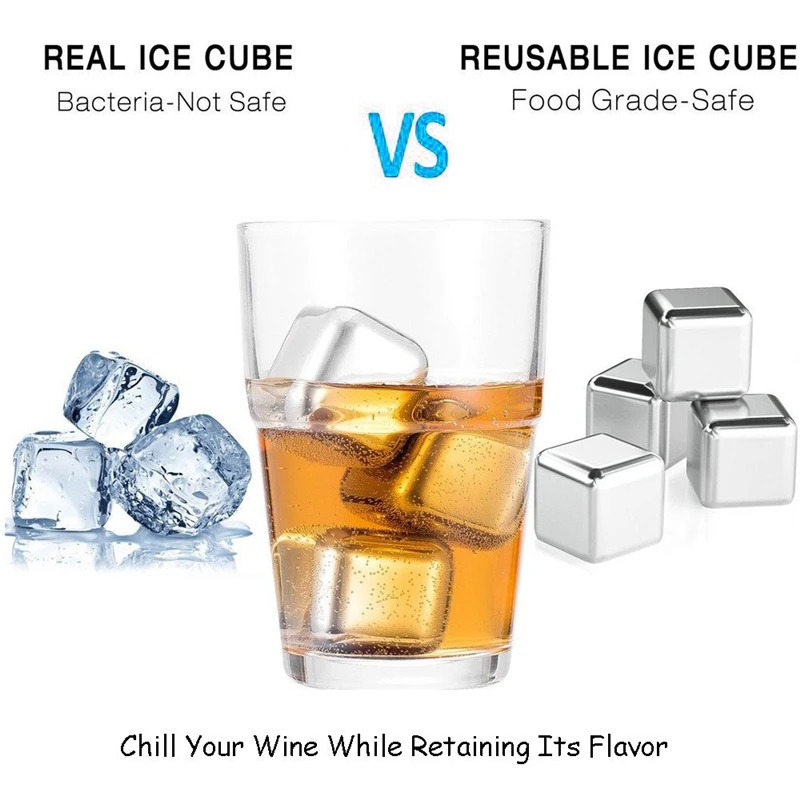 Stainless Steel Whisky Ice Cubes, Reusable Chilling Stones with Tongs for Whiskey Wine, Vodka, Liqueurs, White Wine,Gift for Men