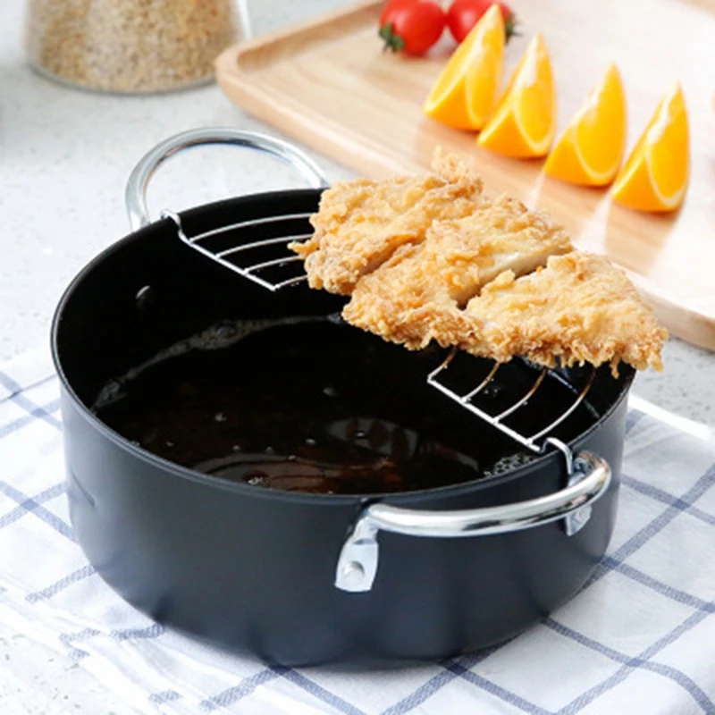 

24cm Japanese Style Tempura Deep Fryer Mini Cooking Pot with Stainless Steel Drain Rack Portable Kitchen Cookware Utensils