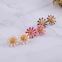 Модные милые черные/розовые/белые эмалированные хрустальные цветочные серьги-гвоздики для женщин ручной работы подарок на свидание