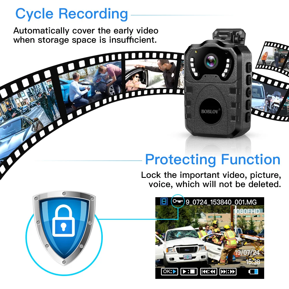  BOBLOV WN10 1080P HD Body Cam Portable IR Night Vision Police Camera 175 Degree Security 64GB Mini 