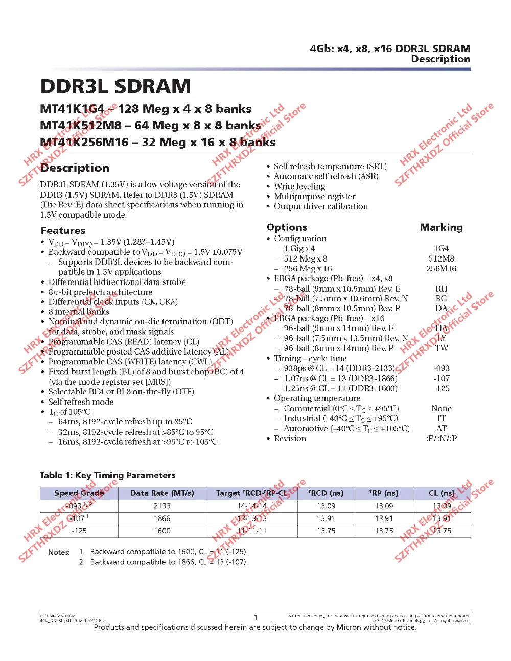 MT41K256M16TW-107: P D9SHD FBGA96 MT41K256M16TW-107IT: P D9SHG FBGA-96 динамический случайный доступ памяти DDR3 4 Гб