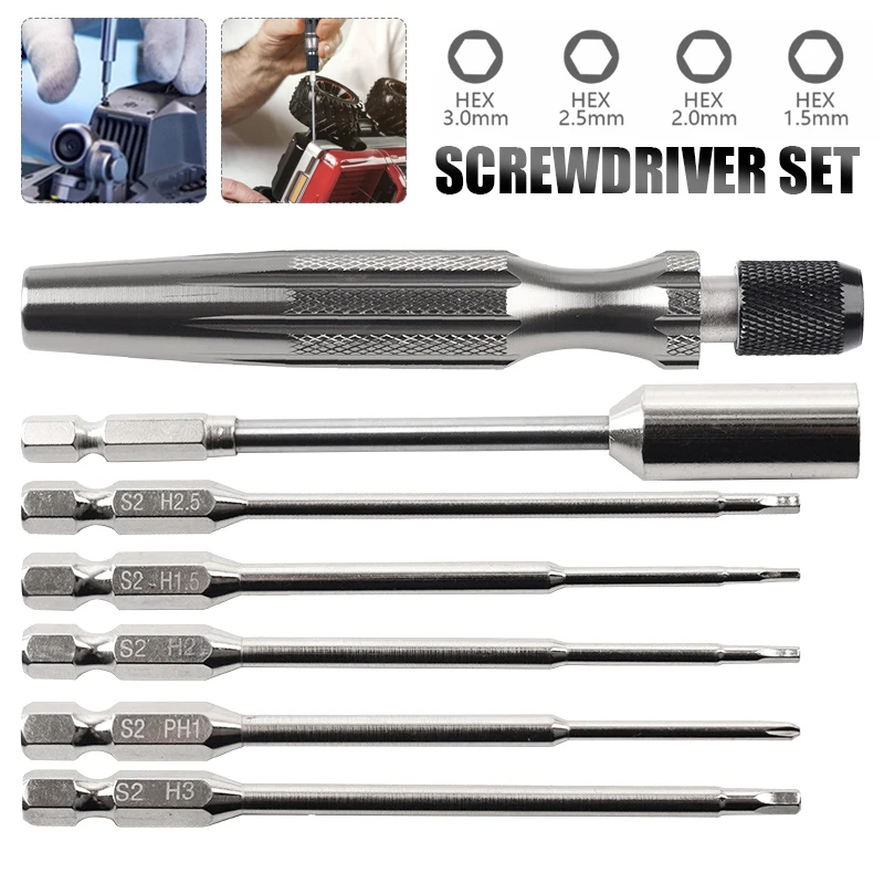 Mayitr 1Set Durable 1.5/2.0/2.5/3.0mm 6-in-1 Hex Screwdrivers RC Car Boat Model Tool Kit For Remote Control Car Models