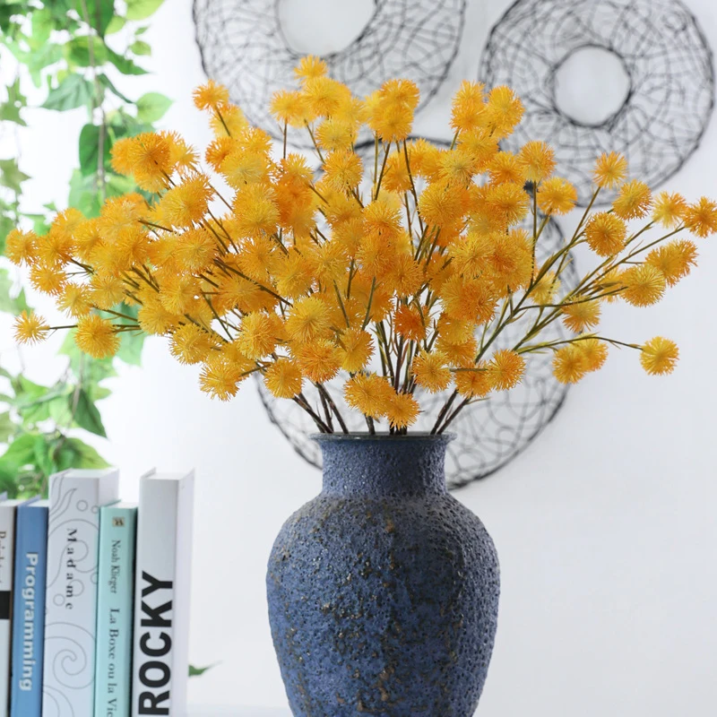 JAROWN Artificial Fake Flower Plastic 2 Branch Chestnut Flower Hairy Ball Dandelion Home Decoration Flower Arrangement Accessories Wedding Decoration (15)