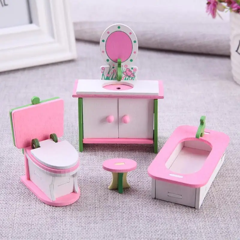 Wooden Miniature Dollhouse Simulation Furniture Set Kids Educational Toys