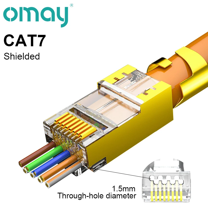 OMAY CAT6/7 CAT5 Pass Through RJ45 Modular Plug Network Connectors UTP 3/50μ Gold-Plated 8P8C Crimp End for Ethernet Cable USB Cables Cables & Adapters