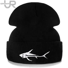 1 шт шапка Большая акула вышивка повседневное шапка женская мужская теплая вязаная зимняя шапка модные Сплошной цвет шапка