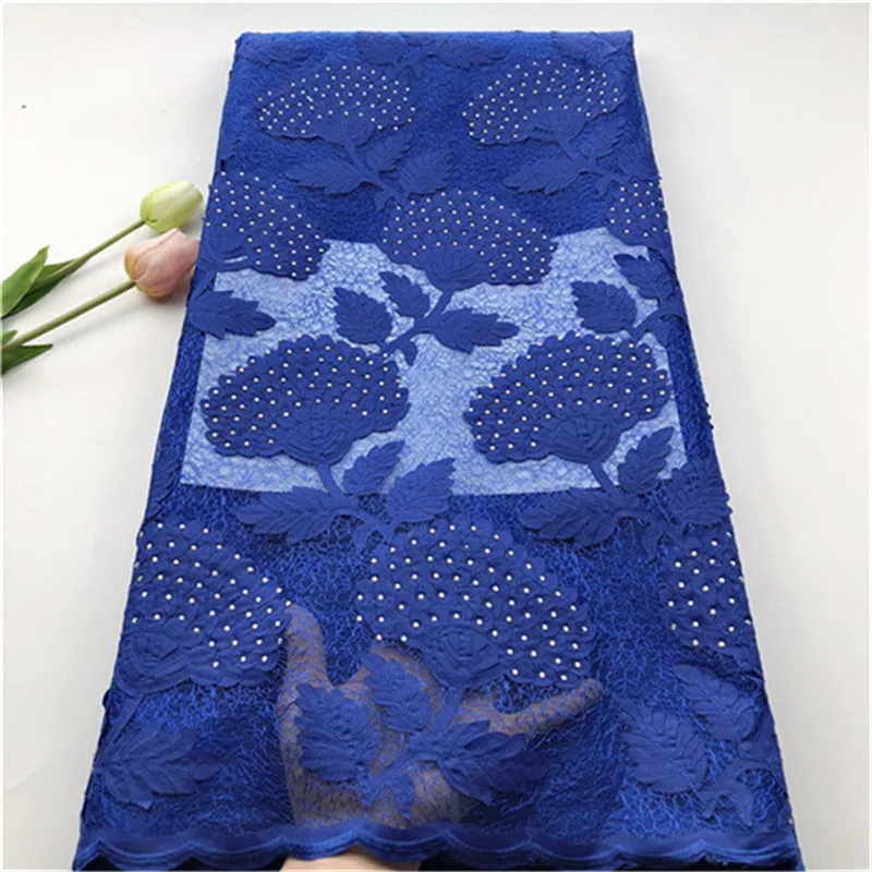 

African Net Lace Fabric, High Quality Royal Blue Nigerian Wedding Lace Fabrics with Stones 5 Yards French Tulle Lace for Wedding