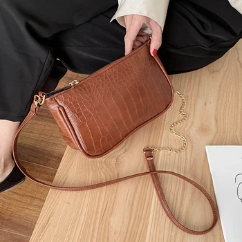 

Vintage Alligator Black Purse Hobos Flap Bag Women PU Leather Designer Handbags Soft Zipper Chains Clutch Cross Body Bags 2020