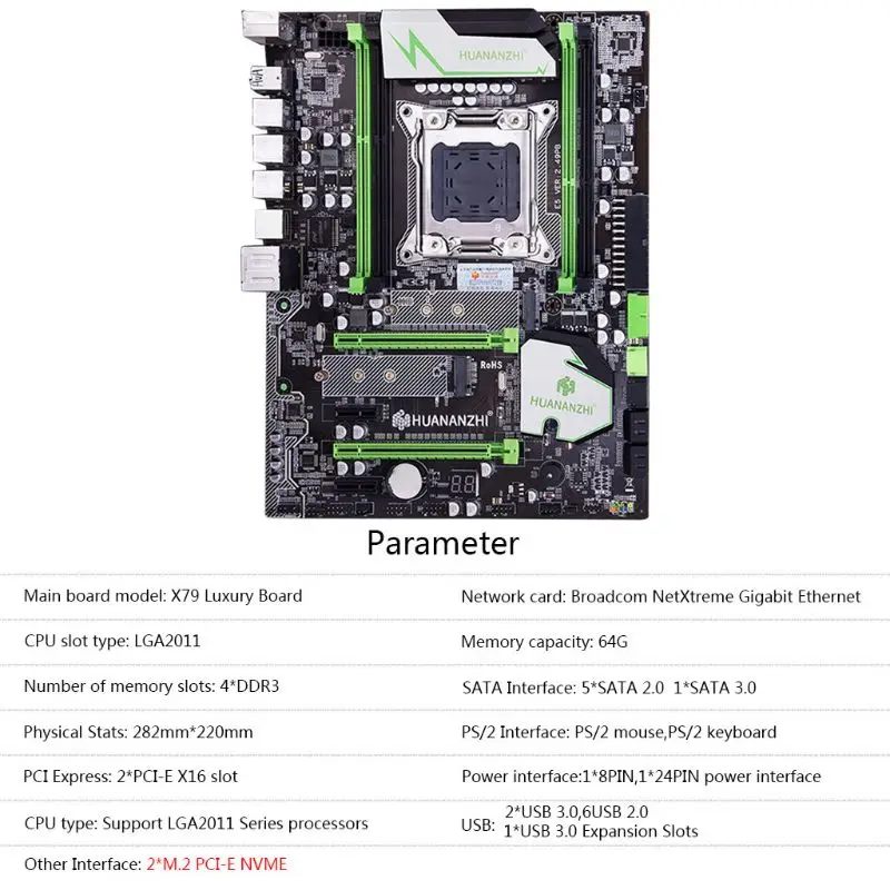 Материнская плата Huananzhi X79 LGA2011 ATX USB3.0 SATA3 PCI-E NVME M.2 SSD поддержка памяти REG ECC и процессор Xeon E5