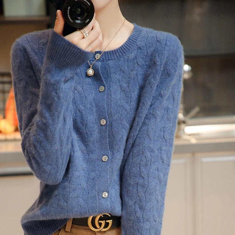 Tailor Sheep Women Cardigan 100 Pure Wool Sweaters Oneck Loose Female