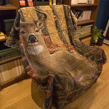 

Foreign Trade American Retro Long Sika Deer Tapestry Leisure Blanket Decorative Blanket Wall Tapestry Fabric Blanket Sofa Cover