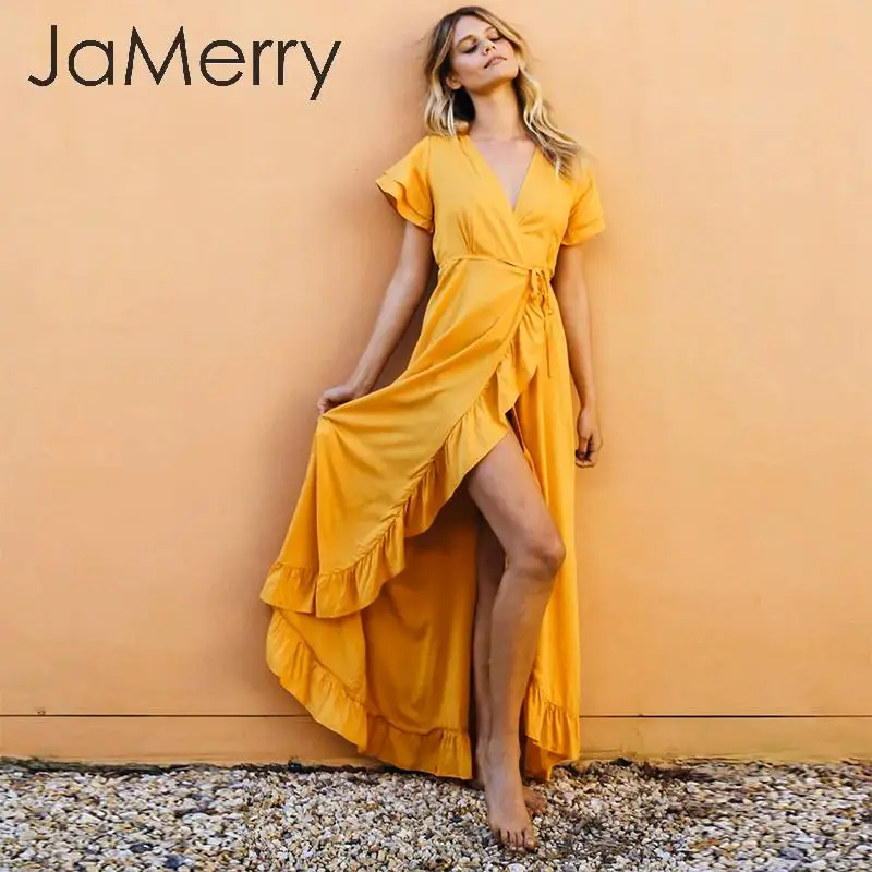 JaMerry винтажное платье Бохо с оборками сексуальное Хлопковое коротким рукавом для