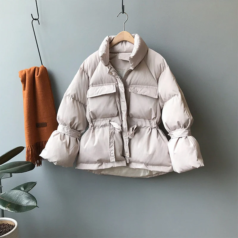 Однотонная модная женская парка, пальто с эластичным поясом и карманами, стильная куртка, зимняя коллекция, уплотненные теплые пальто на молнии, верхняя одежда для девушек - Цвет: Apricot