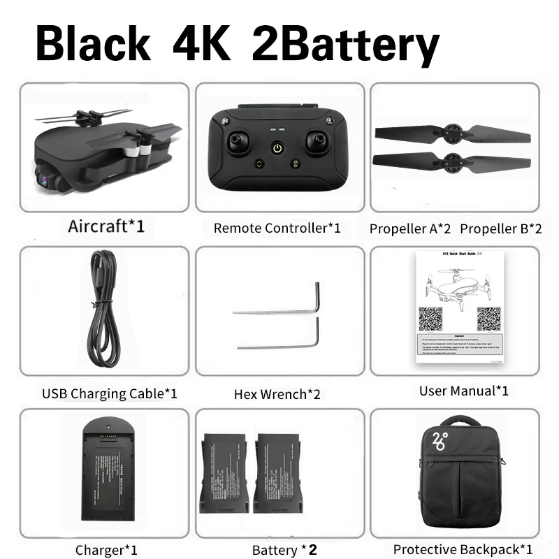 JJRIC Новое поступление X12 Квадрокоптер gps Дрон с 4K HD камерой 5G wifi FPV Бесщеточный мотор анти-встряхивание длительный срок службы батареи - Цвет: Black 4K 2B