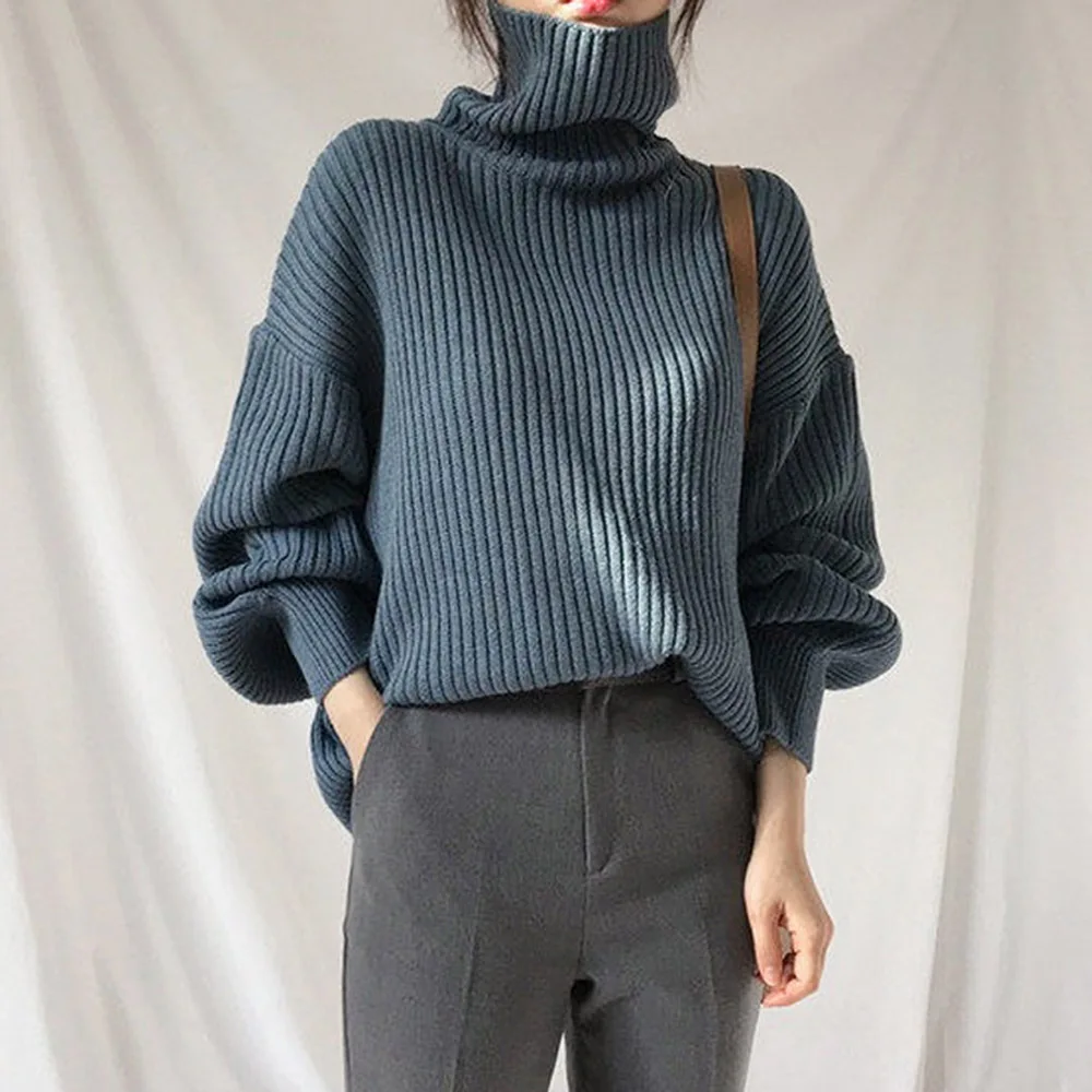 

Sweater For Women 2020 Autumn Winter New Bottoming Turtleneck Pullover Knit Solid Color Fashionable Casual Female Fall Loose
