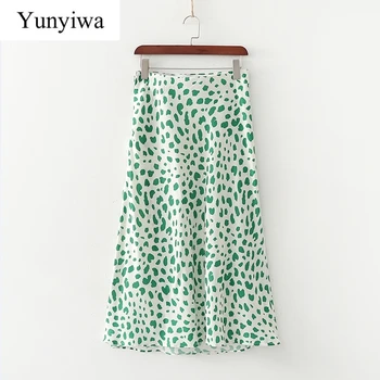 

New 2020 Women fashion green irregular dot A line skirt faldas mujer office ladies side zipper casual brand skirts QUN632