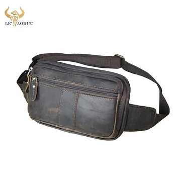 

Original Leather men Casual Fashion Travel Crossbody Chest Fanny Waist Belt Sling Bag Design 7" Phone Cigarette Case 342-db
