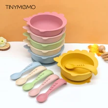 Cuenco de alimentación de silicona para bebé, vajilla de dinosaurio, cuchara antideslizante, cuencos de silicona, platos para bebés, juego de platos sin BPA, nuevo diseño