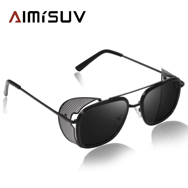 

AIMISUV 2020 Retro Steampunk Sunglasses Men Designer Square Steam Punk Metal Shields Sunglasses For Women UV400 Gafas de Sol