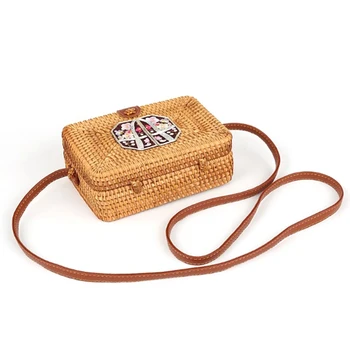

Womens Rattan Bag Handmade Wicker Woven Purse Handbag Circular Bohemia Bag Bali