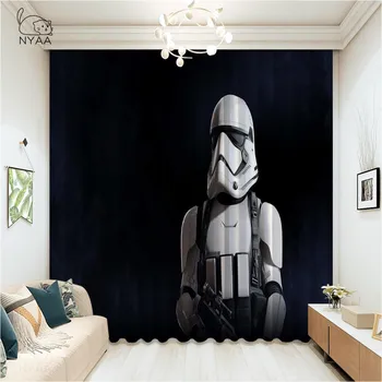 

Black Star Wars Window Curtain Block Out Drapes Darkening White Robot Face Living Bedroom Kids Boys Ultra-thin Micro Shading