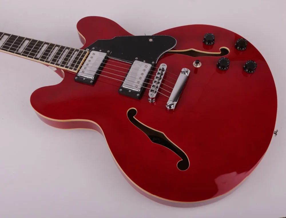 Good quality hollow body f hole Gloss Red double cutaway electric