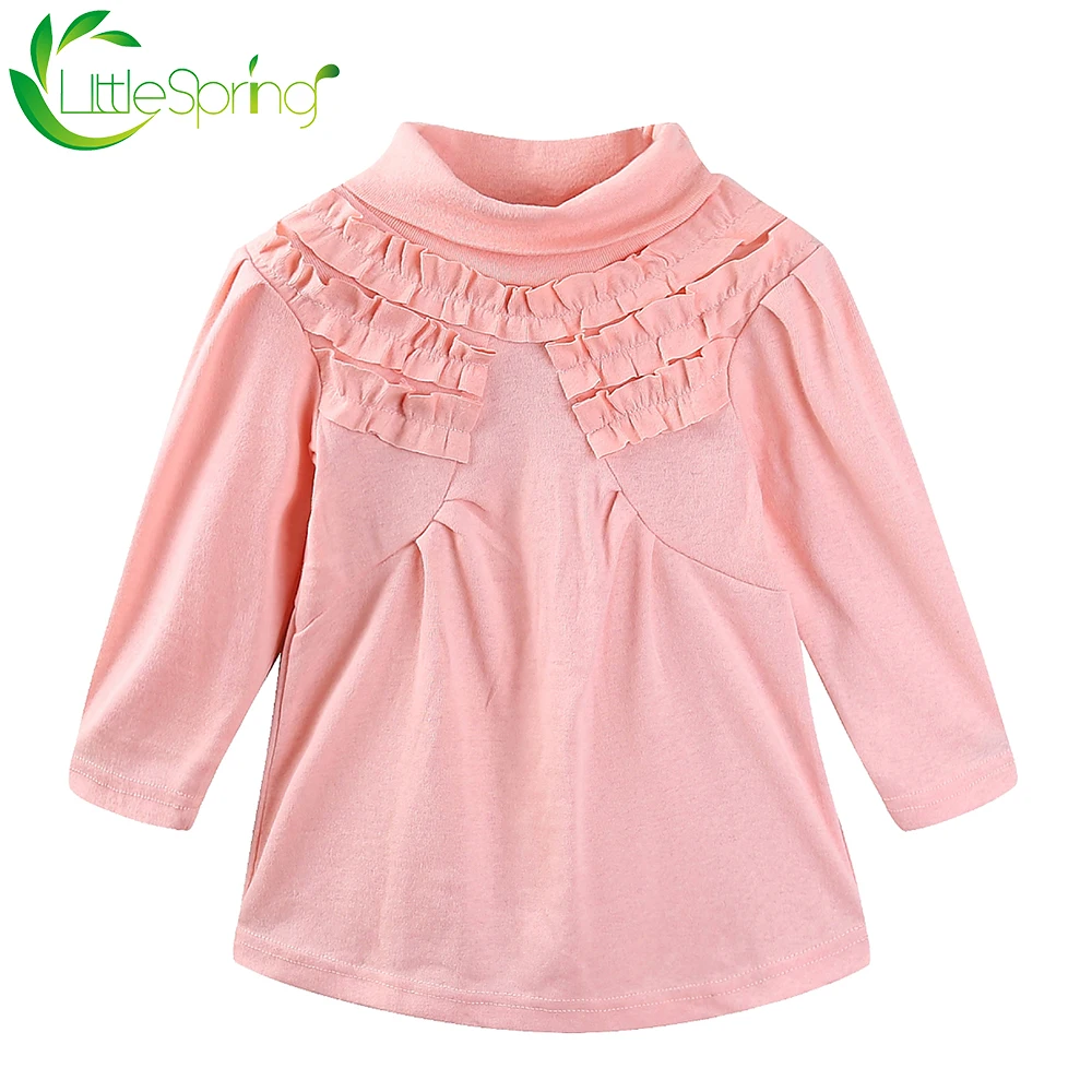LittleSpring/кружевные рубашки с высоким воротником для маленьких девочек Топы Сезон