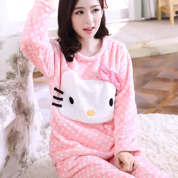 

Cotton Women Pijama Big Size Sleepwear Plush Thick Warm Lingerie Suit Long Sleeve Pyjamas Women Home Clothes