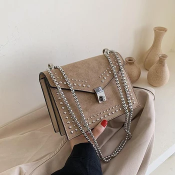 

Scrub Leather Small Shoulder Messenger Bags For Women 2019 Chain Rivet Lock Crossbody Bag Female Travel Mini Bags