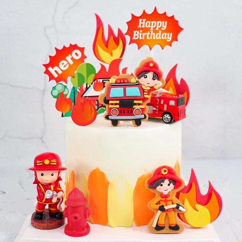 

Clay Water Gun Fireman Star Boy's Happy Birthday Cake Topper for Children's Day Kid Party Supplies Baking Lovely Gifts