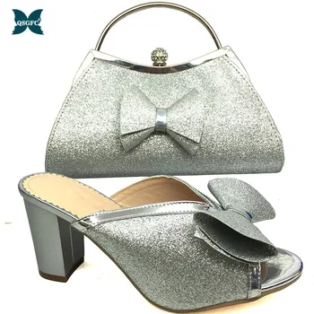 

Latest Italian Design African Shoes and Bag Set for Party Italian Nigerian Women Shoes and Matching Bags Set in Silver Color