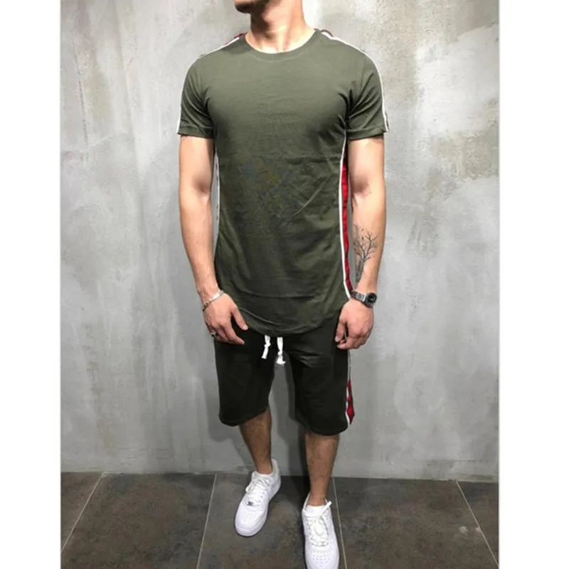 army green Мужские шорты для бега, Мужская футболка для тренировок, Мужская футболка для тренировок, хлопковая футболка для тренировок, 2 предмета, ropa deportiva mujer, спортивный костюм - Цвет: army green