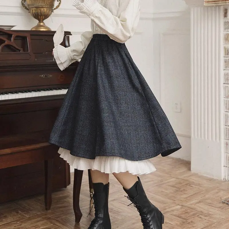 Fall Japanese Gothic High Waist Skirt Women Long Harajuku Midi Skirt