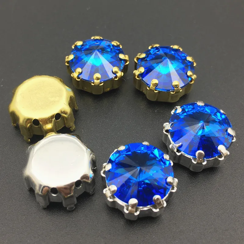 capri blue 12 мм круглые стразы Rivoli из смолы с плоской задней частью пришивные стразы с золотой/серебряной короной diy свадебное платье - Цвет: capri blue
