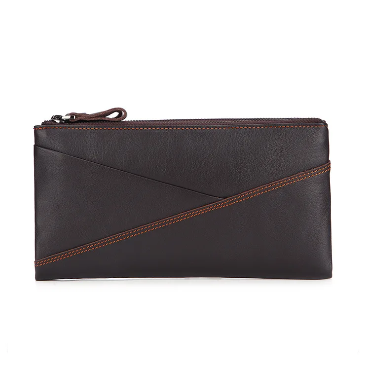

Full-grain Leather Men Clutch Bag Korean-style Double Zipper Wallet Men Card Bit More Wallet