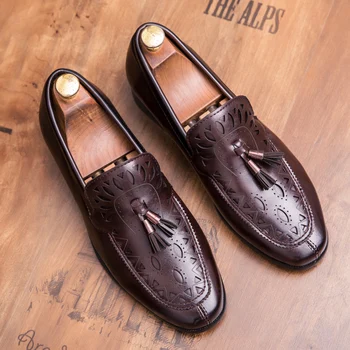 

High Quality Men Oxfords Style Carved Genuine Leather Brown/Black Brogue Lace-Up Bullock Business Men Flats Shoes Nice New