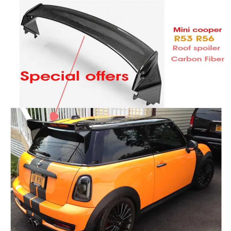 US $185.60 CarStyling JCW Carbon Fiber Roof Spoiler Glossy Finish Rear WIng Lip Fibre Splitter Drift Kit For Mini Cooper R56 Ver211212