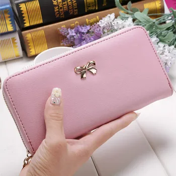 

2020 Women Long Clutch Wallets Female Fashion PU Leather Bowknot Coin Bag Phone Purses Famous Designer Lady Cards Holder Wallet
