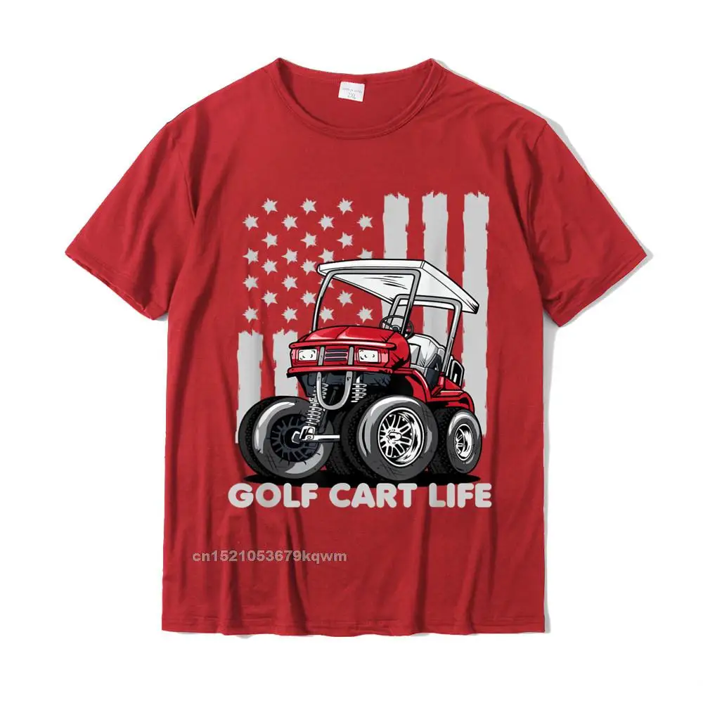 Custom Funny VALENTINE DAY 100% Cotton O Neck Men Tops Shirt Printing Tee Shirts Retro Short Sleeve Top T-shirts Golf Cart Life Funny Golf Cart with USA Flag T-Shirt__3861 red