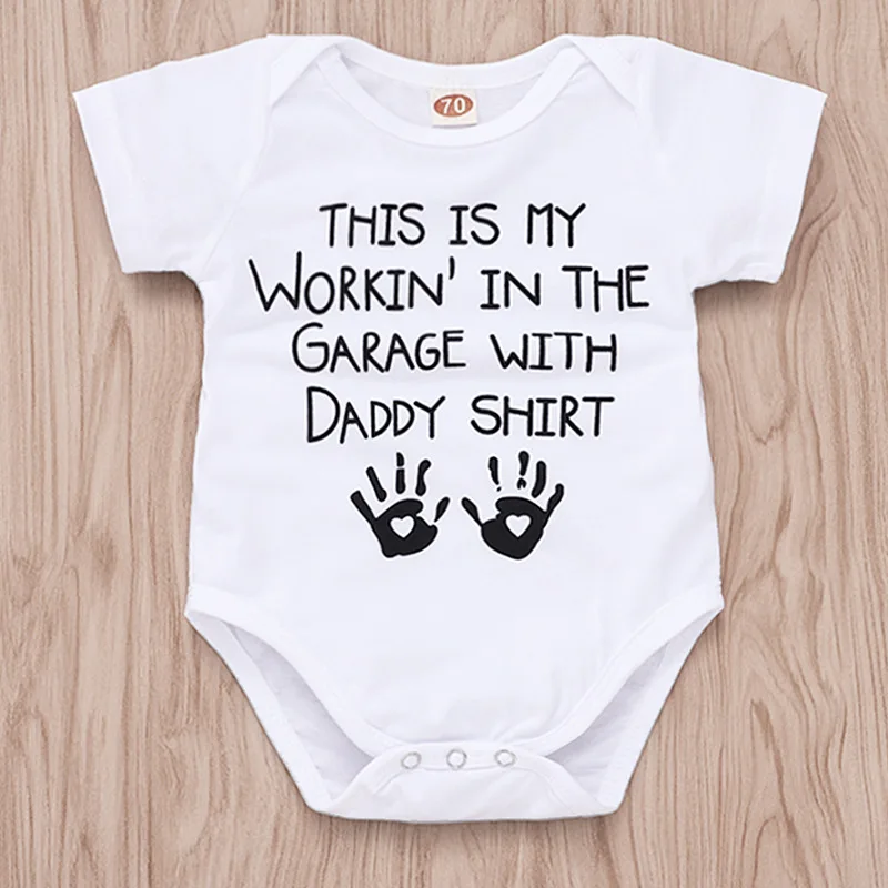 

White Bodysuit This Is My Workin' In The Garage with Daddy Shirt Baby Girl Letter Print Summer Clothes Hand Print Newborn Onesie