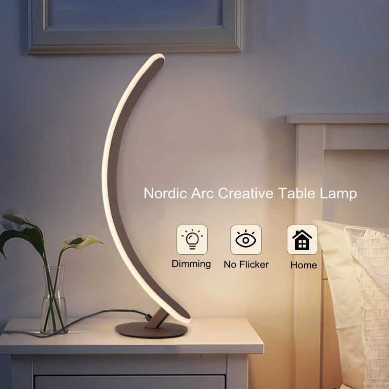 Led Nordic Fashion Table Lamp Curved Aluminum Bedside Lamp Cool White Warm White Dimming Desk Lamp For Living Room Home Decor Desk Lamps Aliexpress