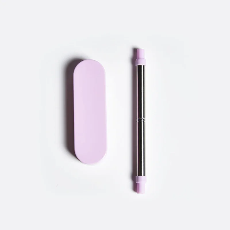 purple Складной стакан соломинки многократного использования металлическая соломинка с кистью чехол из нержавеющей стали прямые соломинки кофе посуда для напитков инструмент - Цвет: purple