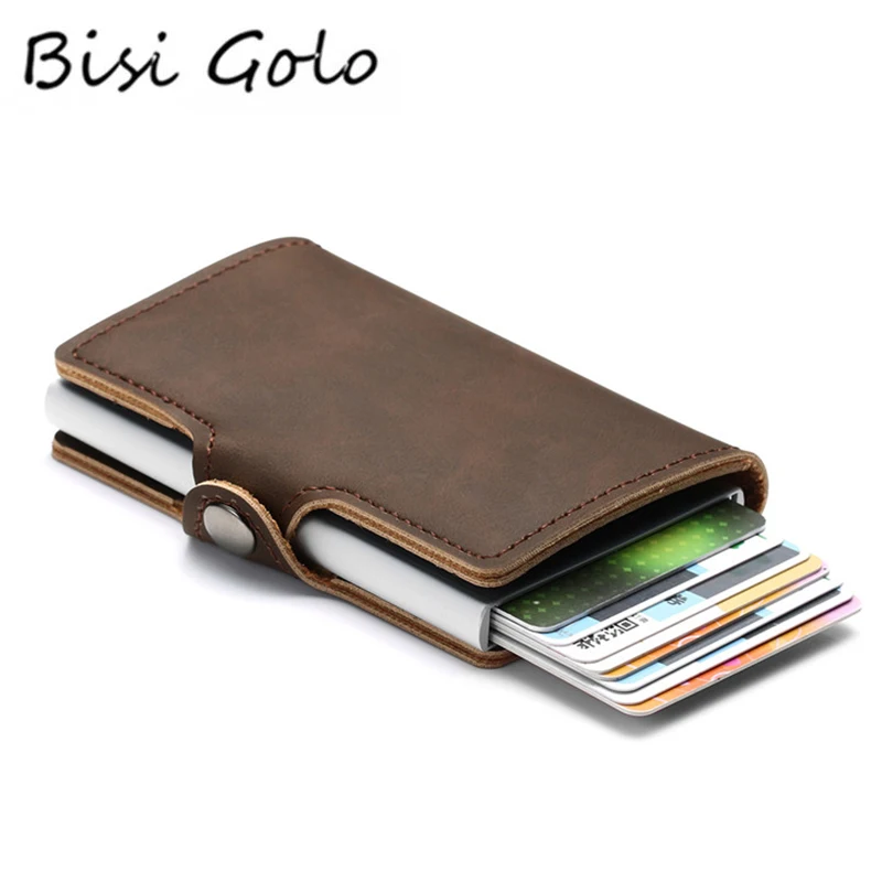 BISI GORO кошелек из искусственной кожи чехол для карт для женщин и мужчин RFID держатели для кредитных карт на застежке винтажный бизнес держатель для ID один ящик