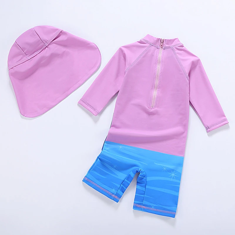 Новинка года, купальник для девочек от 3 до 7 лет, купальный костюм для девочек с фламинго, Детские купальники, Детская полосатая блузка, пляжная одежда с Hat-SW348