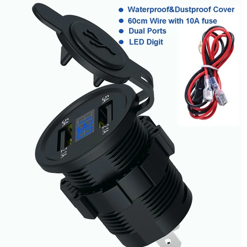 Car Motorcycle Cigarette Lighter Dual USB Charger 12V-24V Boat Sockets Power Plug Outlet LED | Автомобили и мотоциклы