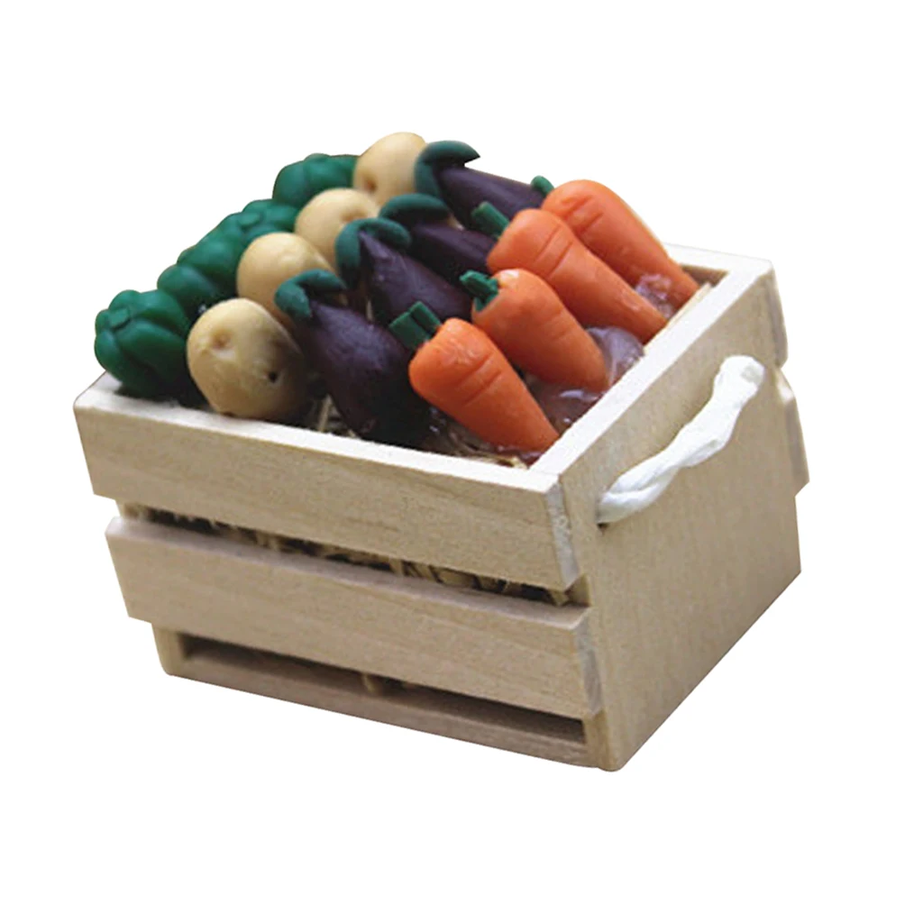 1/6 1/12 Dolls House Miniature Fairy Garden Vegetables with Wooden Storage Box DIY Items