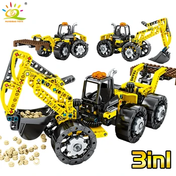 

HUIQIBAO 357Pcs Engineering forklift Truck Building Blocks Technic Grab Excavating-Machine Operato Figure Bricks Toys Children