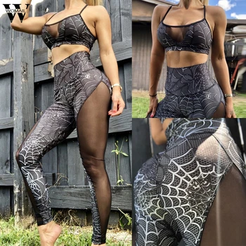 

Womail Tracksuit Women print Hollow Mesh Fitness Sport Suit Sexy Workout Sportswear Female Tracksuits Athletic Running sport 923