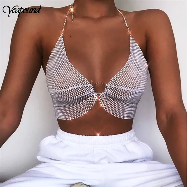 Sheer Sleevless Full Diamonds Halter Tops for Women Sexy Rhinestone See  Through Glitter Nightclub Party Wear Diamante Tank Top - AliExpress