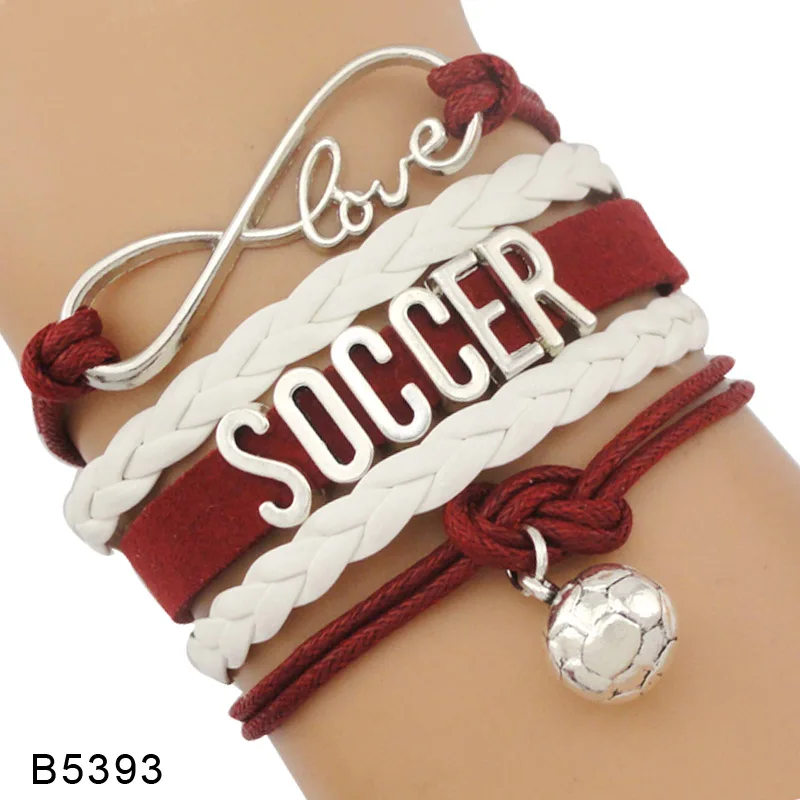 

Infinity Love Soccer Mom Bracelets Coaches Faith Football Charm Leather Mens Bracelets